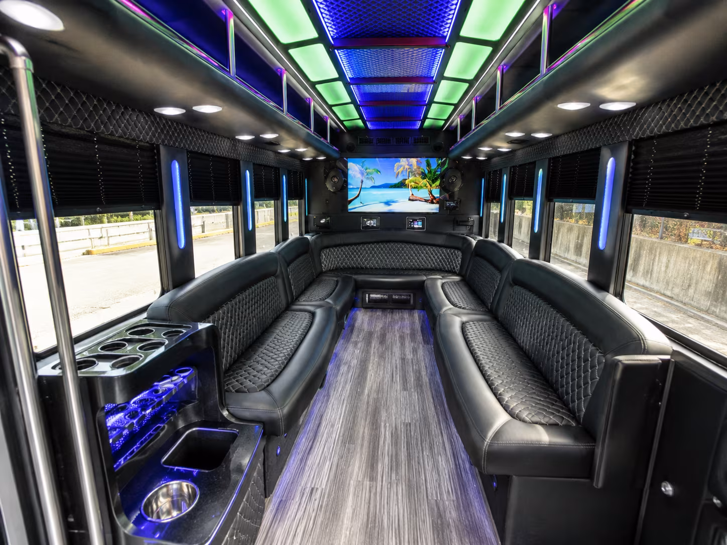 south gate 18 passenger party bus inside