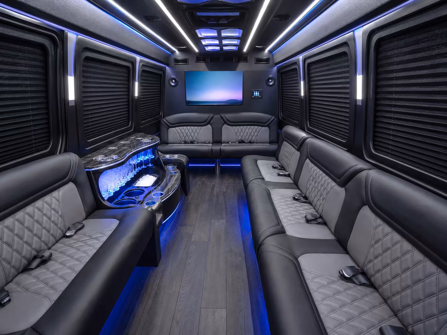 south gate 30 passenger party bus inside